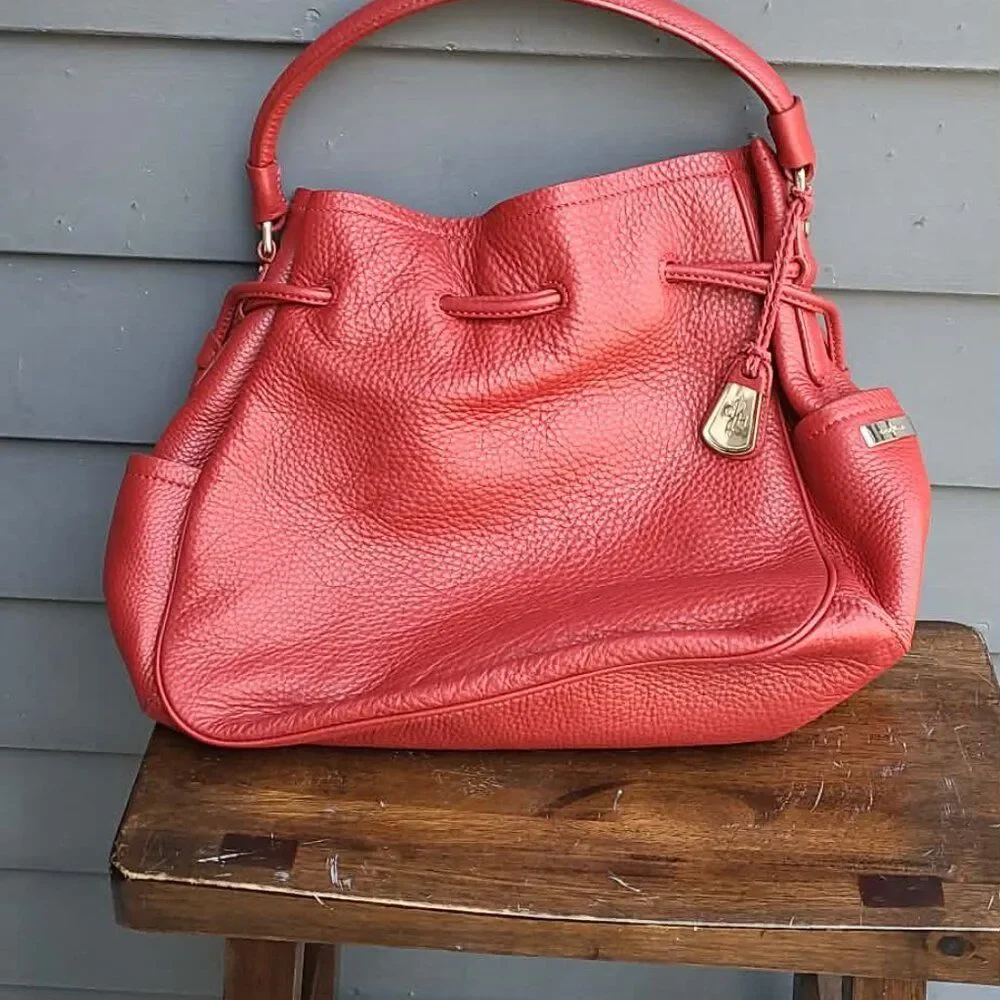 Cole Haan Denney Hobo Bucket Red Pebbled Leather Shoulder Bag